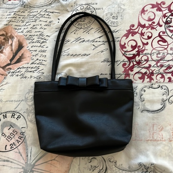 Black satin bow dressy purse with zipper inside. Very lightly used. - Picture 1 of 9